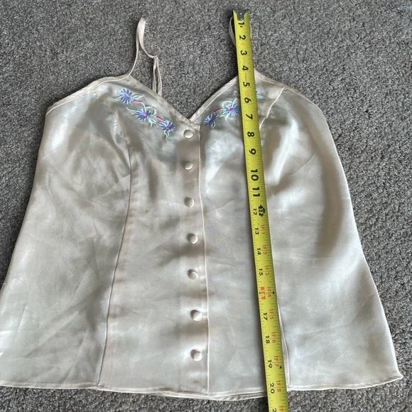 Elegant Cream Embroidered Satin Cami Top Floral Embroidered Vintage Fairy Grunge - Picture 10 of 10